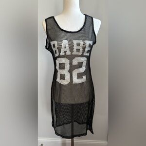 Black Mesh Dress with White Print